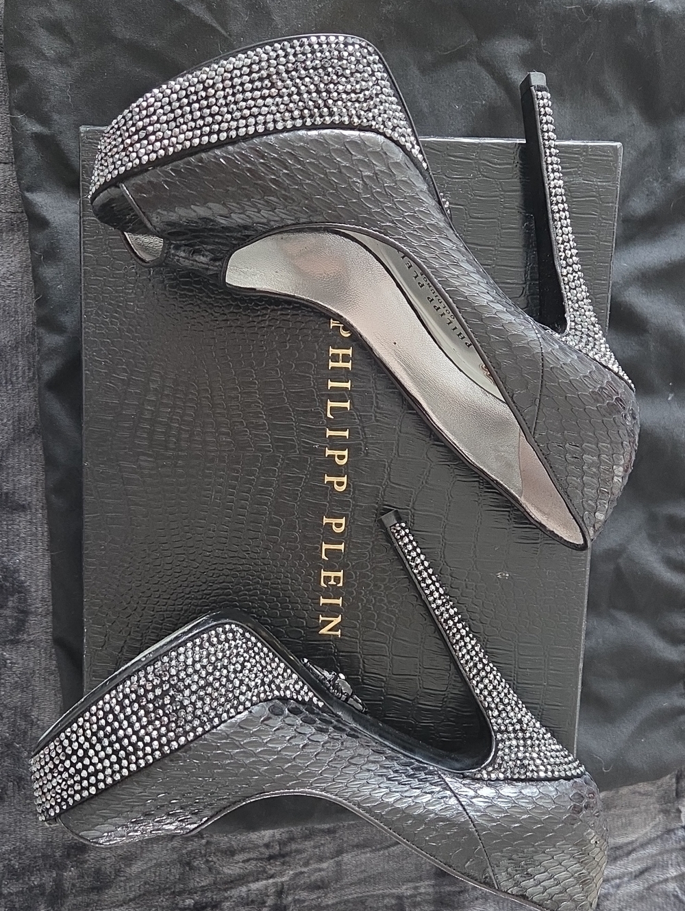 Philipp Plein Black SWAROSKI Crystal-Trim Platform Stilettos AUTHENTIC